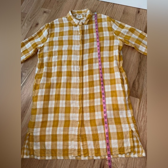 Pact 100% Organic Cotton Gauze Checkered Golden Yellow White Tunic Dress XS / S - Picture 6 of 12